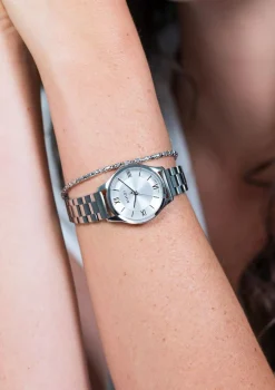 ZINZI Classy Mini horloge 30mm zilverkleurige wijzerplaat stalen kast en band ziw1202