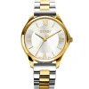 ZINZI Classy Mini horloge 30mm zilverkleurige wijzerplaat goudkleurige stalen kast en bicolor band ziw1233