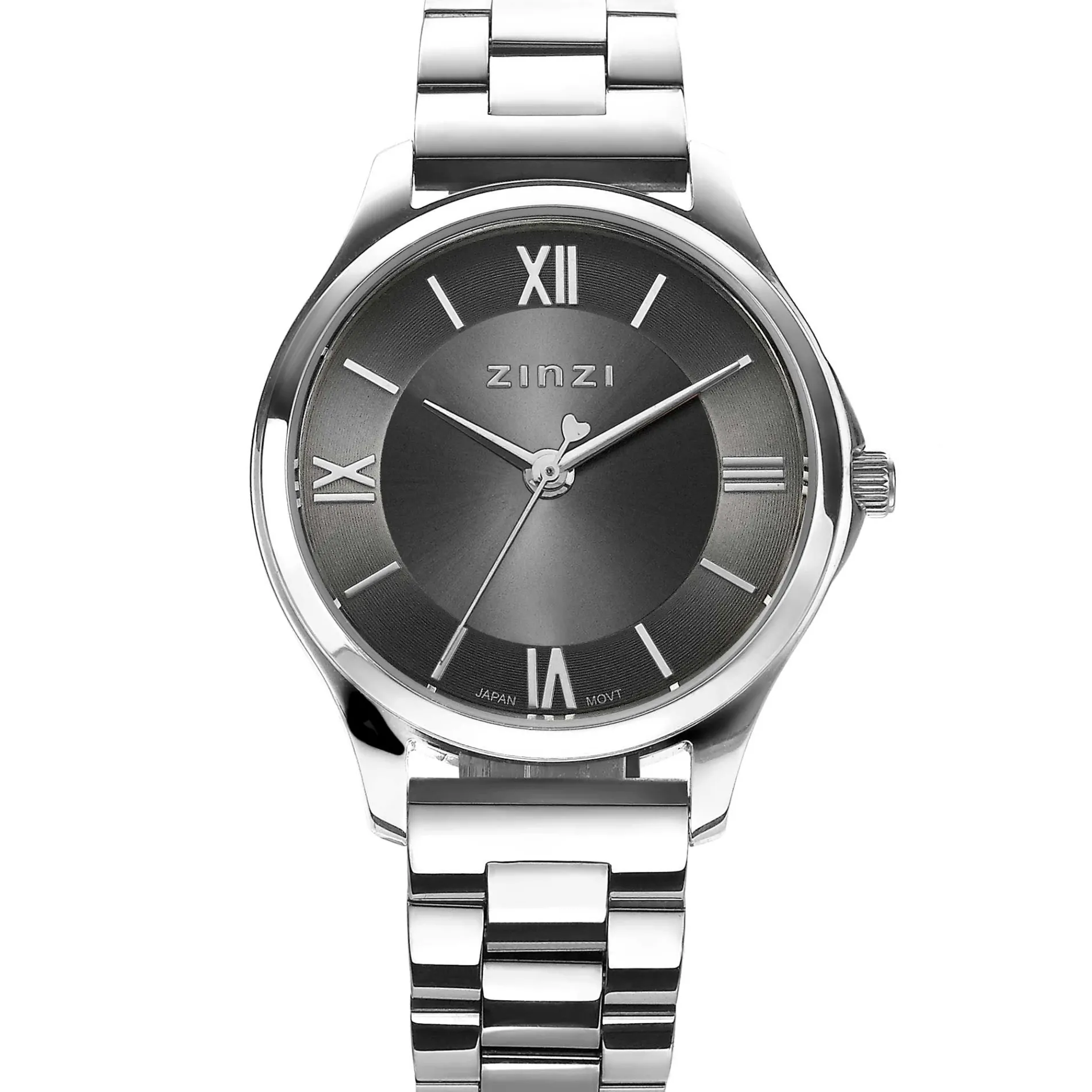 ZINZI Classy Mini horloge 30mm grijze wijzerplaat stalen kast en band ziw1224