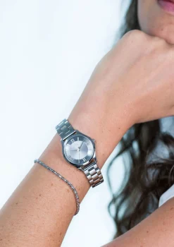 ZINZI Classy Mini horloge 30mm grijze wijzerplaat stalen kast en band ziw1224