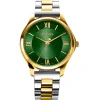 ZINZI Classy Mini horloge 30mm groene wijzerplaat goudkleurige stalen kast en bicolor band ziw1235