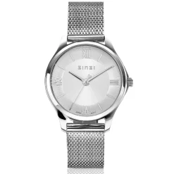 ZINZI Classy Mini horloge 30mm zilverkleurige wijzerplaat stalen kast en meshband ZIW1202M