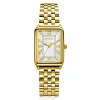 ZINZI Elegance bicolor horloge witte wijzerplaat en rechthoekige goudkleurige kast en geel vergulde stalen schakelband 28mm extra dun ZIW1907GB