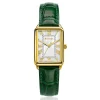 ZINZI Elegance bicolor horloge witte wijzerplaat en rechthoekige goudkleurige kast en groene leren band 28mm extra dun ZIW1907G