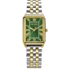 ZINZI Elegance horloge groene wijzerplaat en rechthoekige kast stalen bicolor schakelband 28mm extra dun ZIW1935