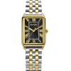 ZINZI Elegance horloge zwarte wijzerplaat en rechthoekige kast stalen bicolor schakelband 28mm extra dun ZIW1943