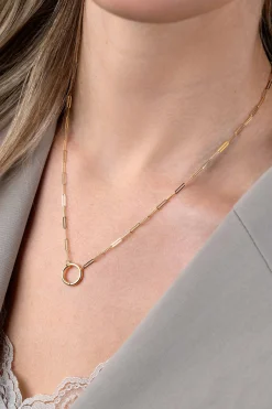 ZINZI Gold 14 karaat gouden paperclip collier met opvallende ronde voorsluiting, waaraan je hangertjes kunt hangen 45cm ZGC493