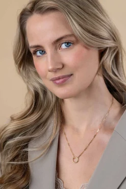 ZINZI Gold 14 karaat gouden paperclip collier met opvallende ronde voorsluiting, waaraan je hangertjes kunt hangen 45cm ZGC493