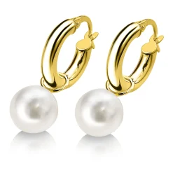 ZINZI Gold 14 karaat gouden oorbedels parel wit 8mm ZGCH144 (zonder oorringen)