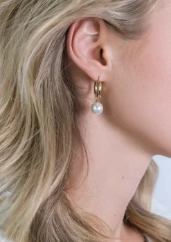 ZINZI Gold 14 karaat gouden oorbedels parel wit 8mm ZGCH144 (zonder oorringen)