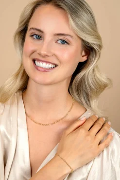 ZINZI Gold 14 karaat gouden massieve armband met vier paperclip-schakels gecombineerd met jasseron schakels 17-19cm ZGA495