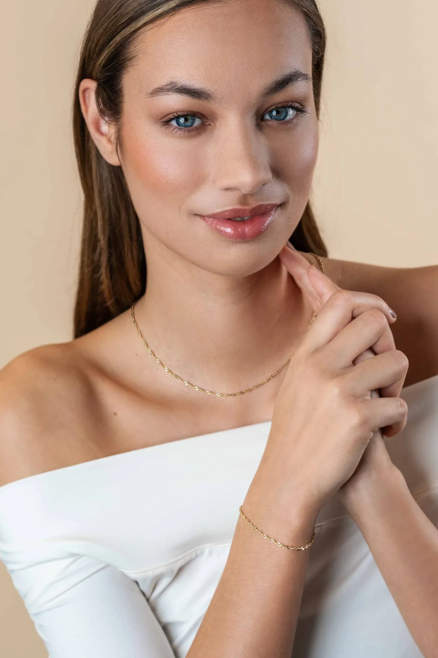 ZINZI Gold 14 karaat gouden massieve Singapore armband 1,8mm breed 17-19cm ZGA501