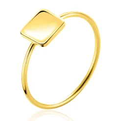 ZINZI Gold 14 karaat gouden ring met glanzend vierkant plaatje ZGR485