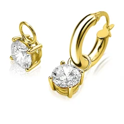 ZINZI Gold 14 karaat gouden creoolhangers rond wit ZGCH143 (zonder oorringen)