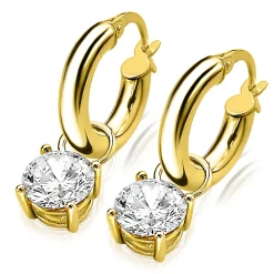ZINZI Gold 14 karaat gouden creoolhangers rond wit ZGCH143 (zonder oorringen)