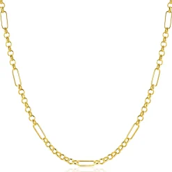 ZINZI Gold 14 karaat gouden massieve ketting met lange paperclip-schakels gecombineerd met jasseron schakels 41-43cm ZGC495