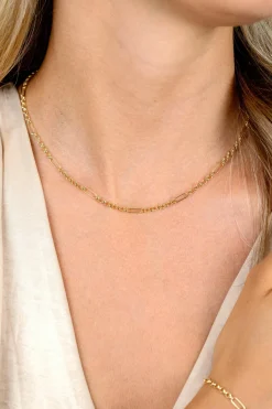 ZINZI Gold 14 karaat gouden massieve ketting met lange paperclip-schakels gecombineerd met jasseron schakels 41-43cm ZGC495