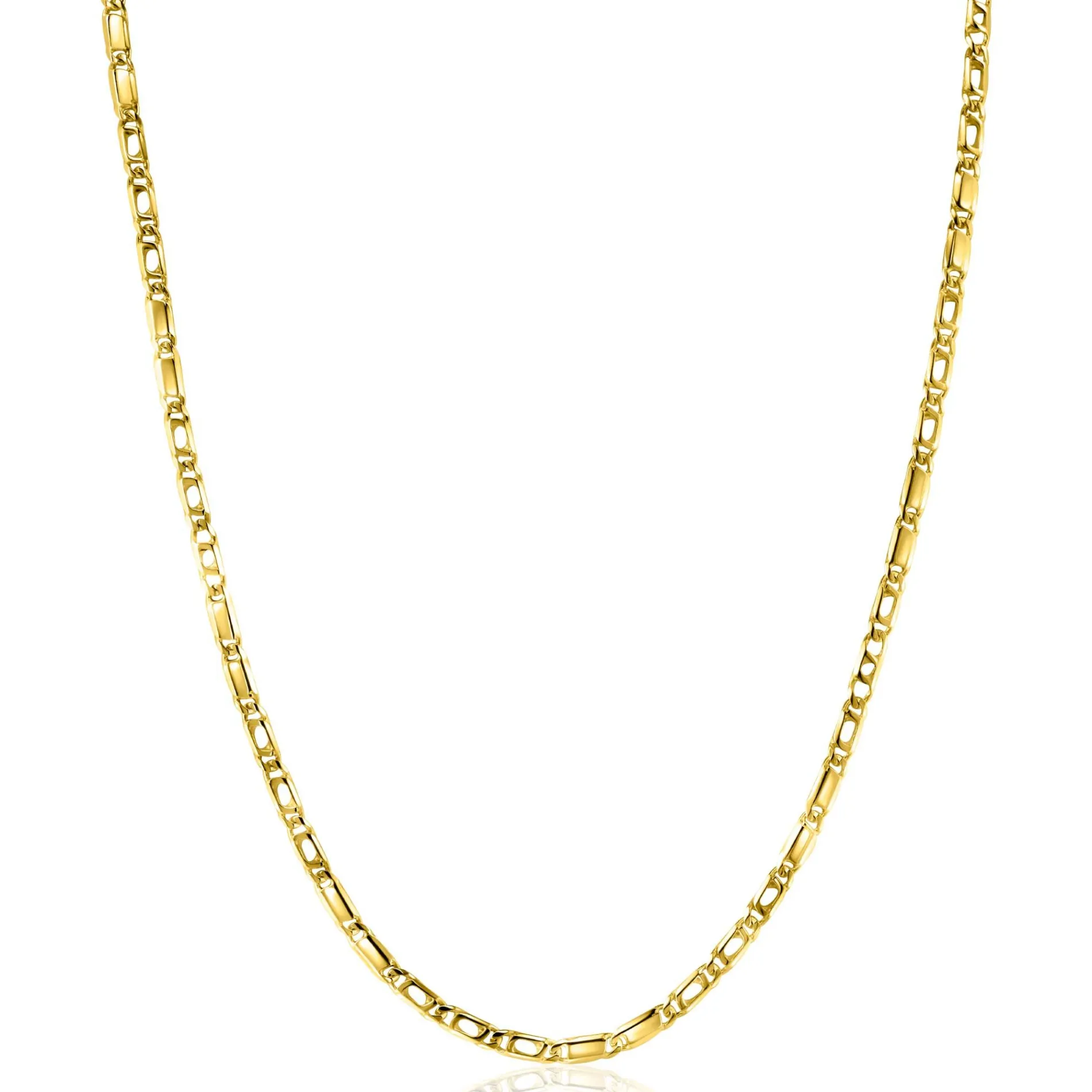 ZINZI Gold 14 karaat gouden massieve ketting met valkenoog schakels en glimmende plaatjes 2,6mm breed 41-43cm ZGC499