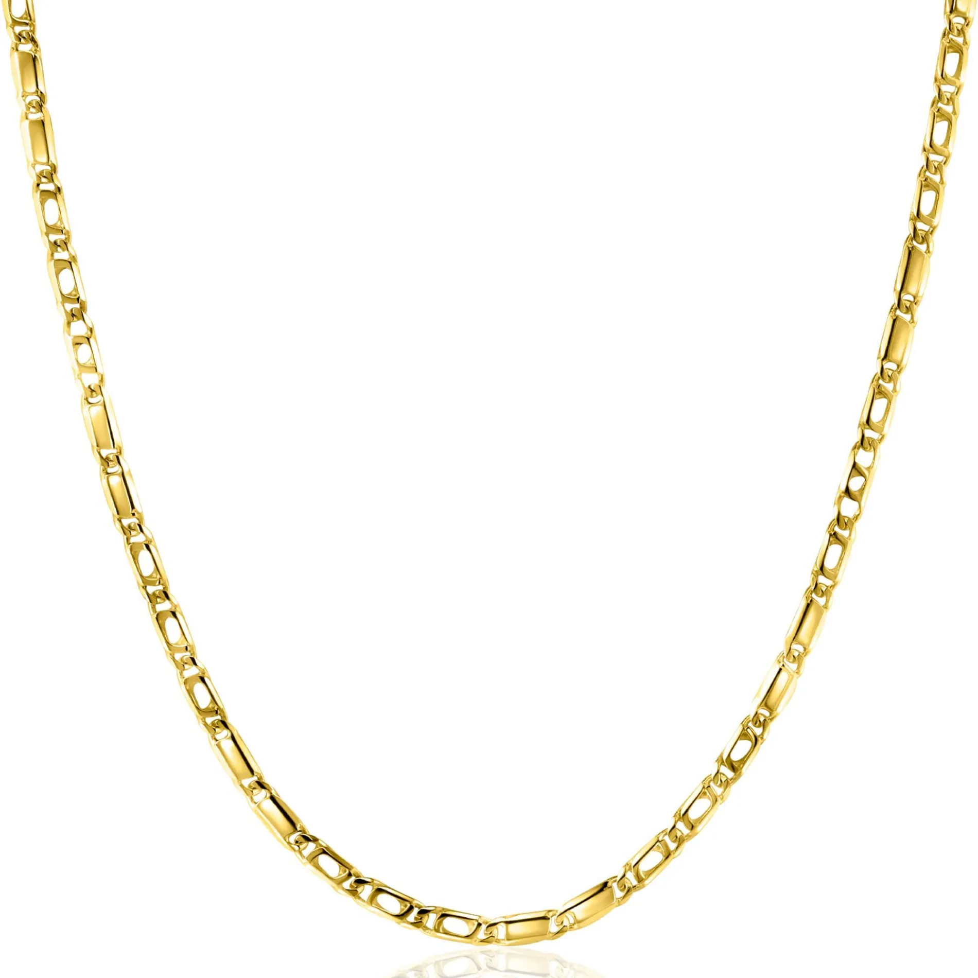 ZINZI Gold 14 karaat gouden massieve ketting met valkenoog schakels en glimmende plaatjes 2,6mm breed 41-43cm ZGC499