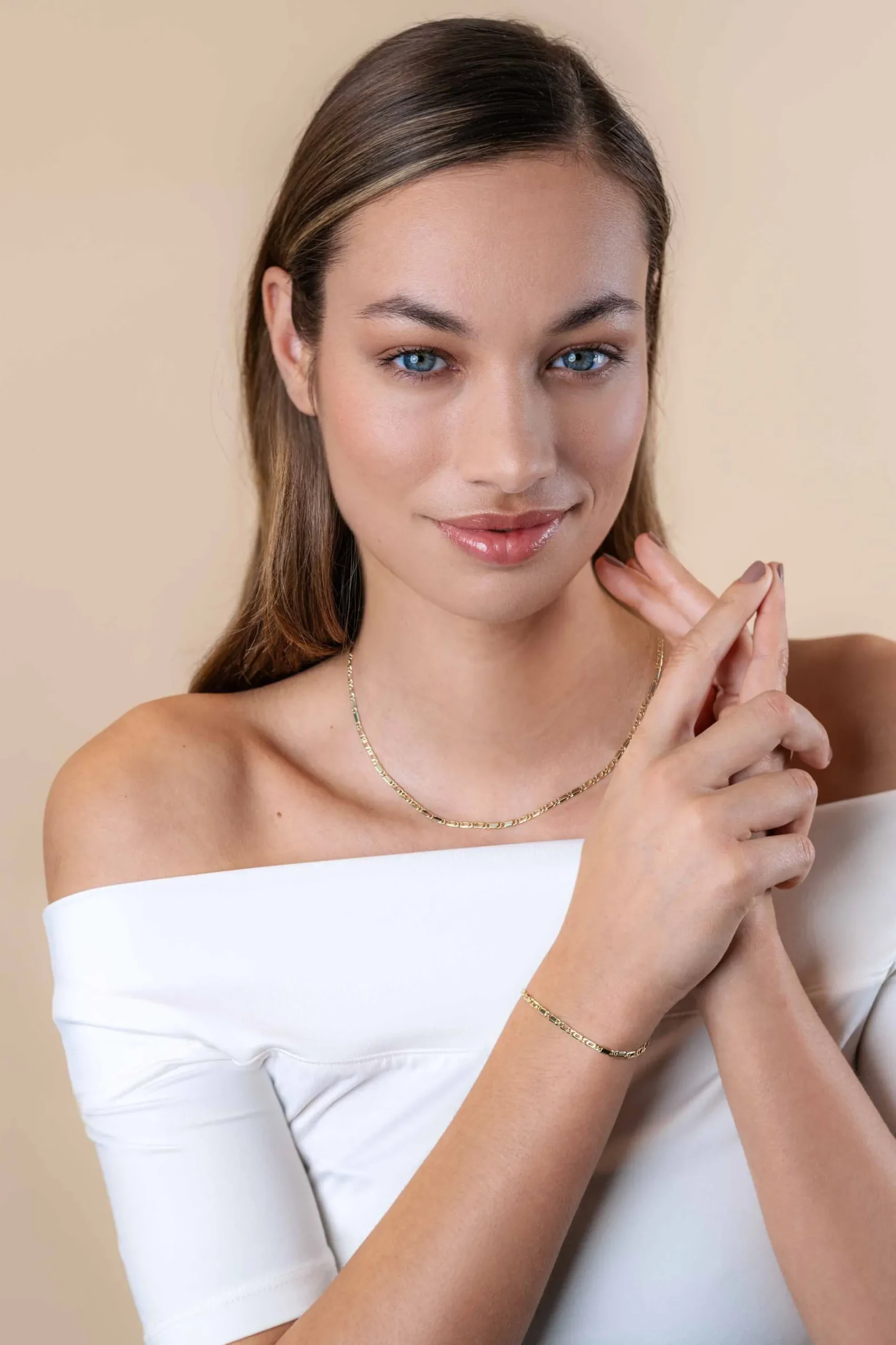 ZINZI Gold 14 karaat gouden massieve ketting met valkenoog schakels en glimmende plaatjes 2,6mm breed 41-43cm ZGC499