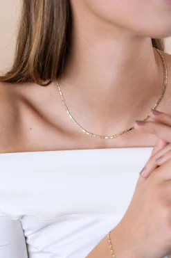 ZINZI Gold 14 karaat gouden massieve ketting met valkenoog schakels en glimmende plaatjes 2,6mm breed 41-43cm ZGC499