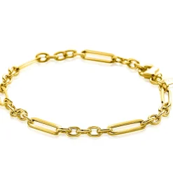 ZINZI Gold 14 karaat gouden armband met trendy paperclip-schakel en ovale schakels van 4mm breed. lengte 19cm ZGA473