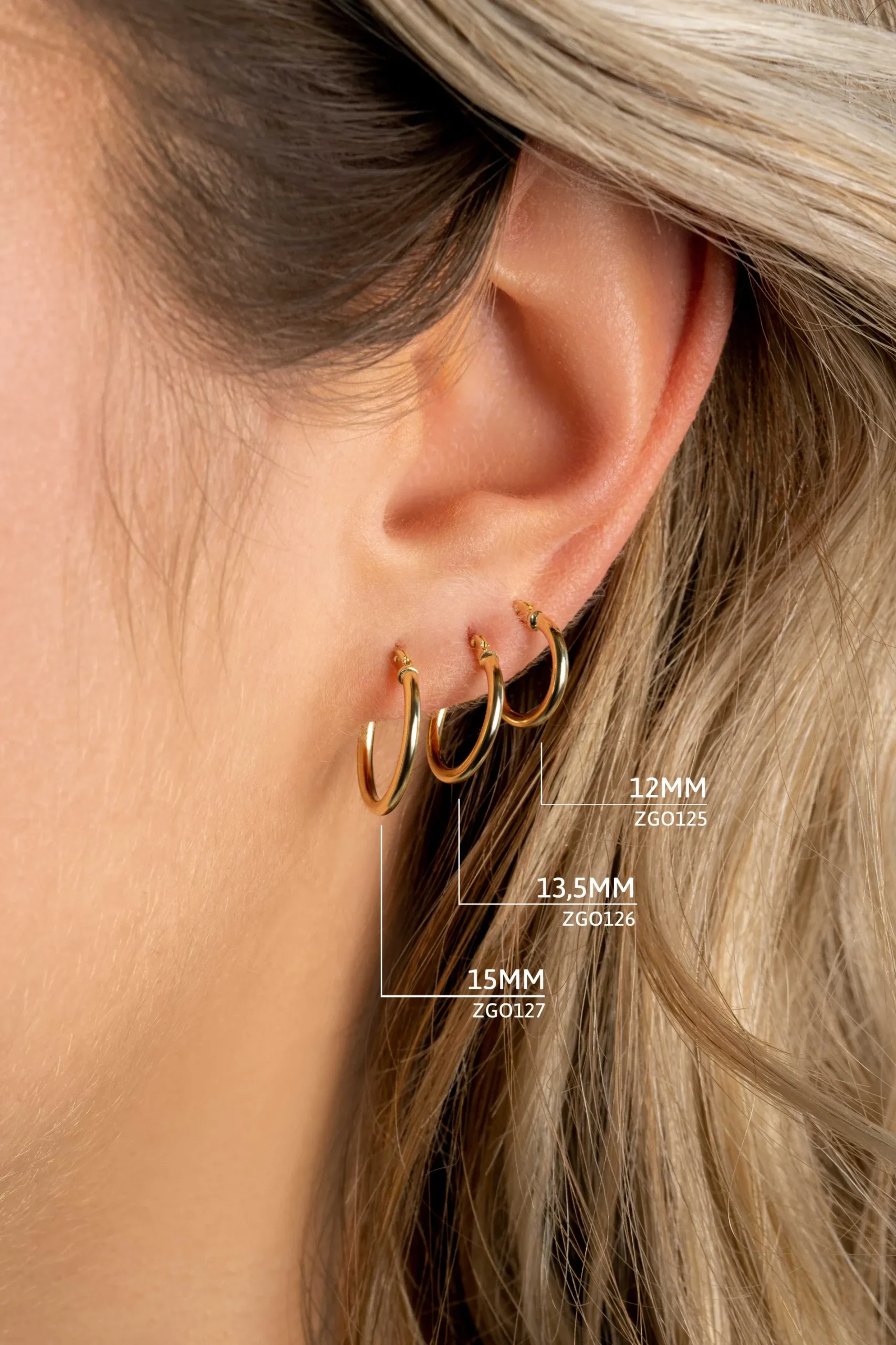 ZINZI Gold 14 karaat gouden oorringen ronde buis 13,5 x 1,5mm ZGO126