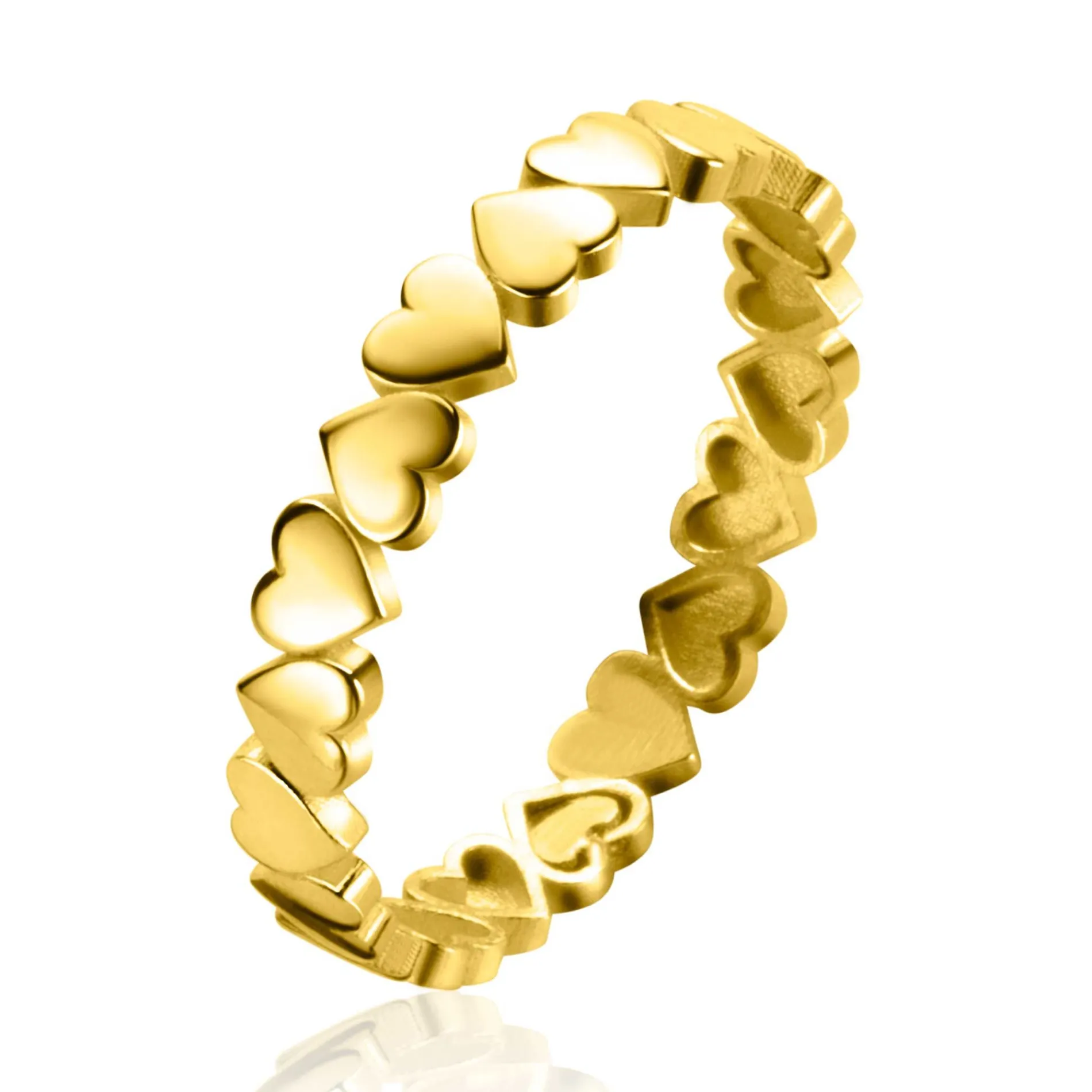 ZINZI Gold 14 krt gouden aanschuifring met gladde hartjes rondom (3mm) ZGR447