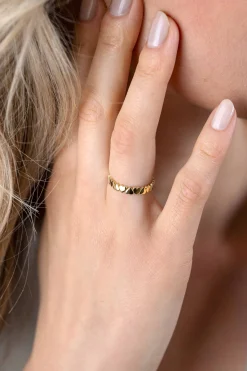 ZINZI Gold 14 krt gouden aanschuifring met gladde hartjes rondom (3mm) ZGR447