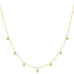 ZINZI Gold 14 krt gouden anker ketting met zeven ronde hangertjes, bezet met witte zirconia's 40-43cm ZGC451
