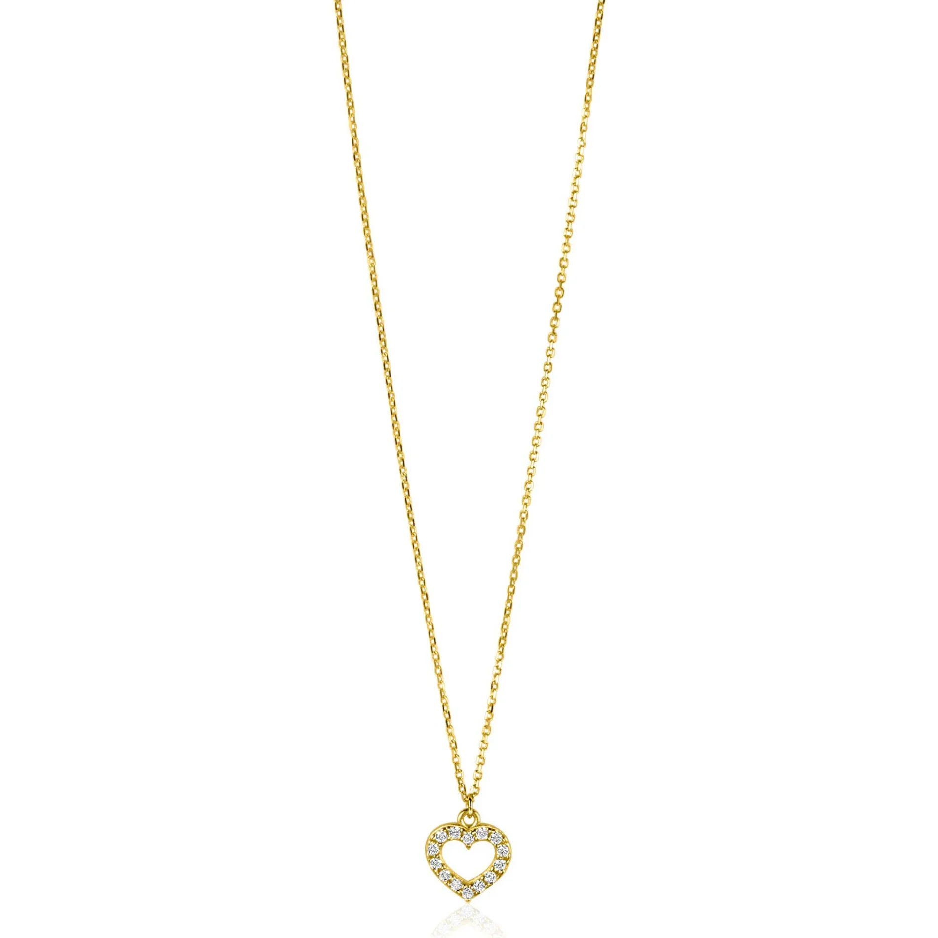 ZINZI Gold 14 krt gouden anker ketting met sierlijk open hartje (7mm), bezet met witte zirconia's 40-42,5cm ZGC450
