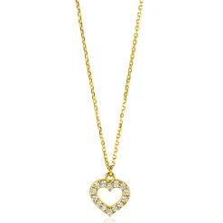 ZINZI Gold 14 krt gouden anker ketting met sierlijk open hartje (7mm), bezet met witte zirconia's 40-42,5cm ZGC450