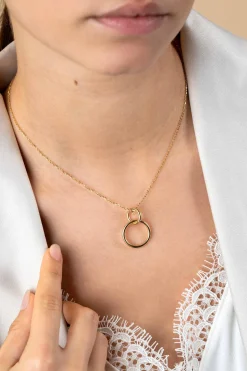 ZINZI Gold 14 krt gouden anker ketting 42-45cm met trendy hanger (26mm) met verbonden open ronde vormen ZGC446