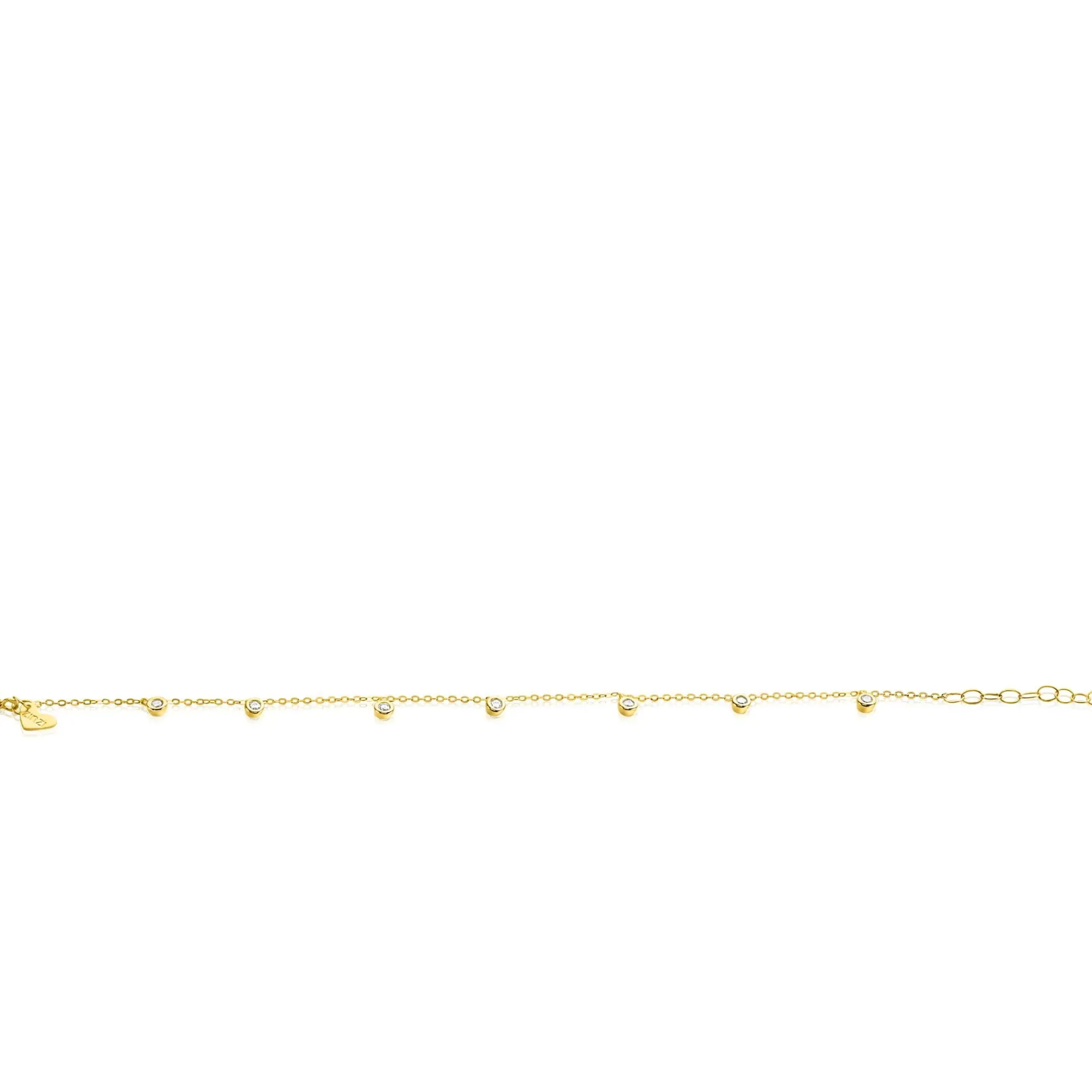 ZINZI Gold 14 krt gouden armband met zeven ronde hangertjes, bezet met witte zirconia's 15,5-18,5cm ZGA451