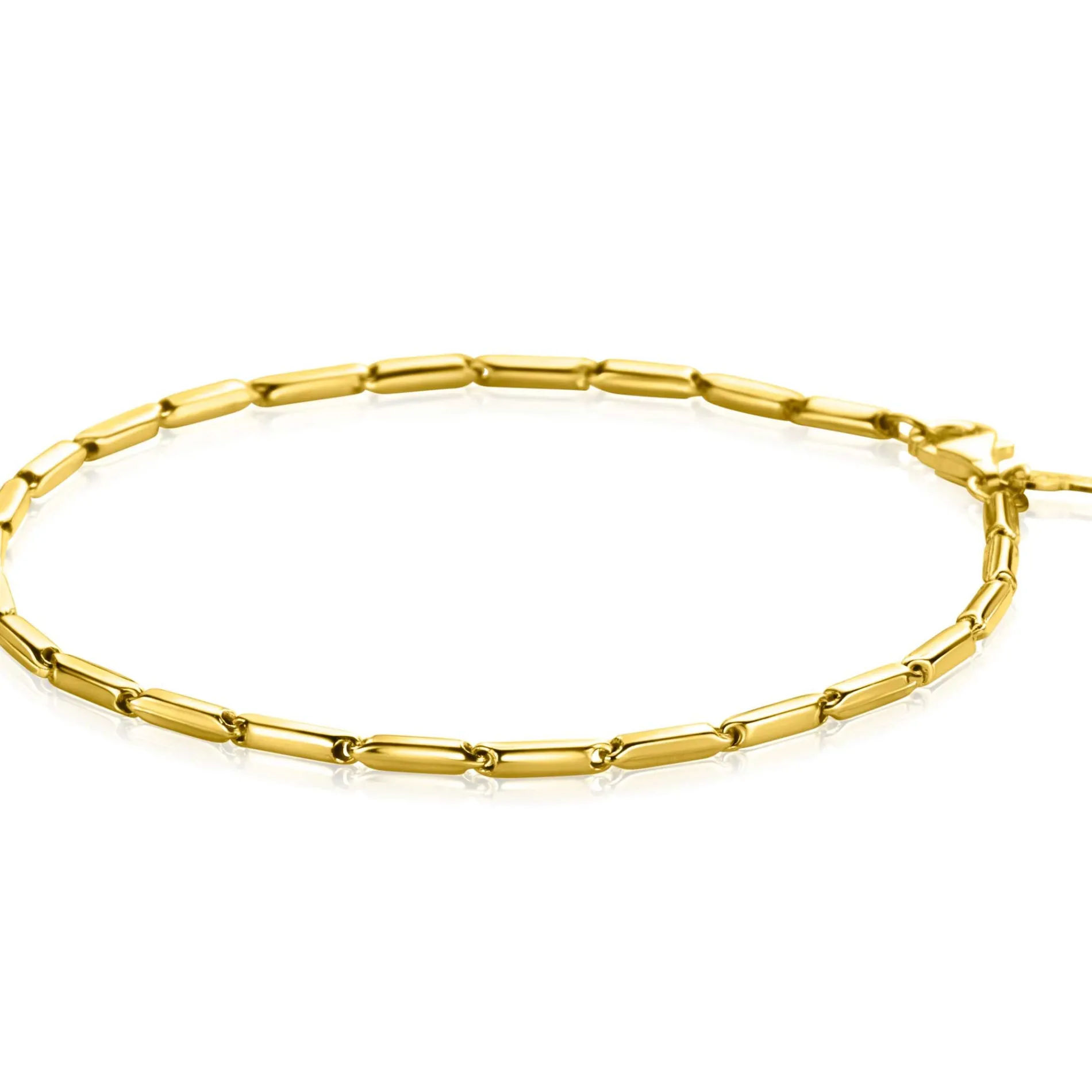 ZINZI Gold 14 krt gouden armband met stoere rechthoekige staafjes (2mm breed) met vierkante buis 18cm ZGA452