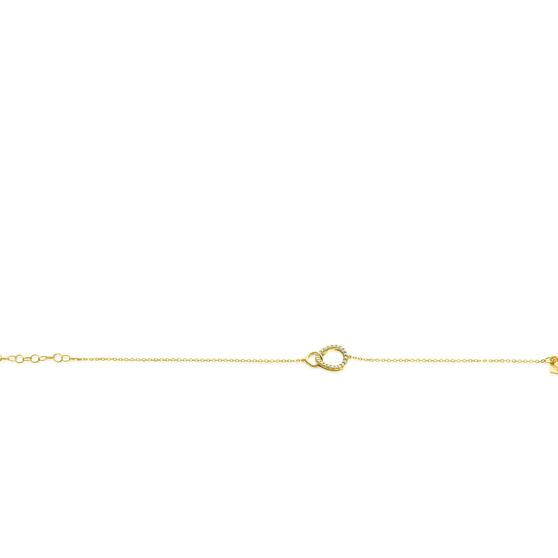 ZINZI Gold 14 krt gouden armband met twee open rondjes, mooi met elkaar verbonden. Het groter rondje (11mm) is bezet met witte zirconia's 16,5-19,5cm ZGA460