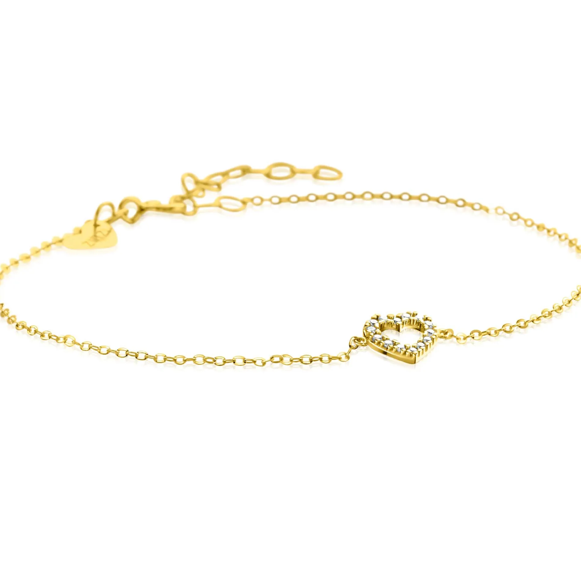 ZINZI Gold 14 krt gouden armband met sierlijk open hartje (7mm), bezet met witte zirconia's 16,5-19,5cm ZGA450