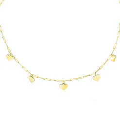 ZINZI Gold 14 krt gouden collier 45cm met trendy paperclip schakels 1,8mm breed en vijf gladde harten 9mm ZGC342