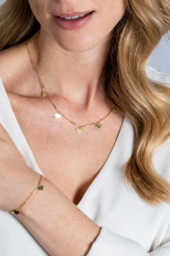 ZINZI Gold 14 krt gouden collier 45cm met trendy paperclip schakels 1,8mm breed en vijf gladde harten 9mm ZGC342