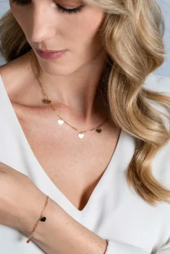 ZINZI Gold 14 krt gouden collier 45cm met trendy paperclip schakels 1,8mm breed en vijf gladde harten 9mm ZGC342