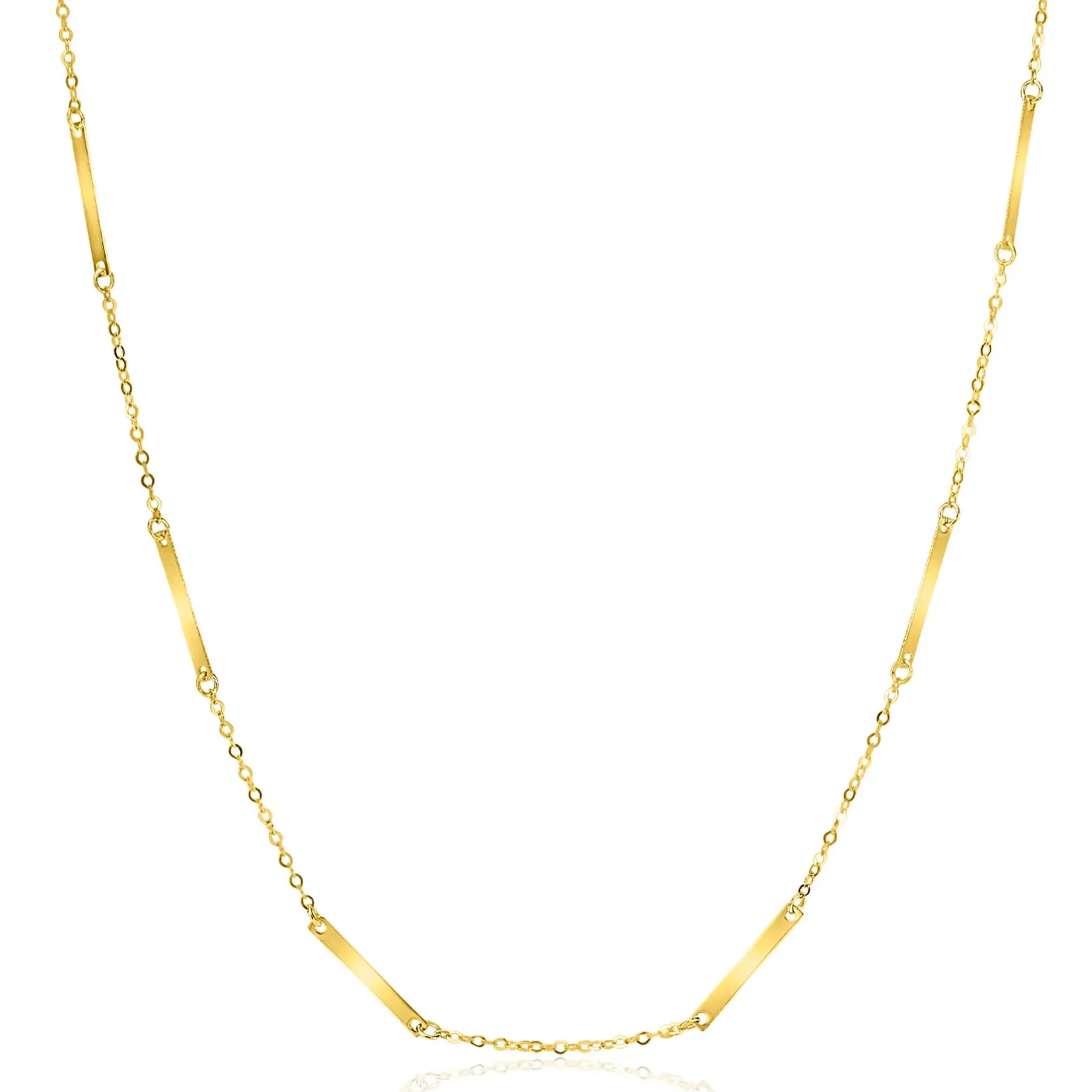 ZINZI Gold 14 krt gouden fijne massieve schakelketting met dertien lange gladde plaatjes 45cm ZGC490