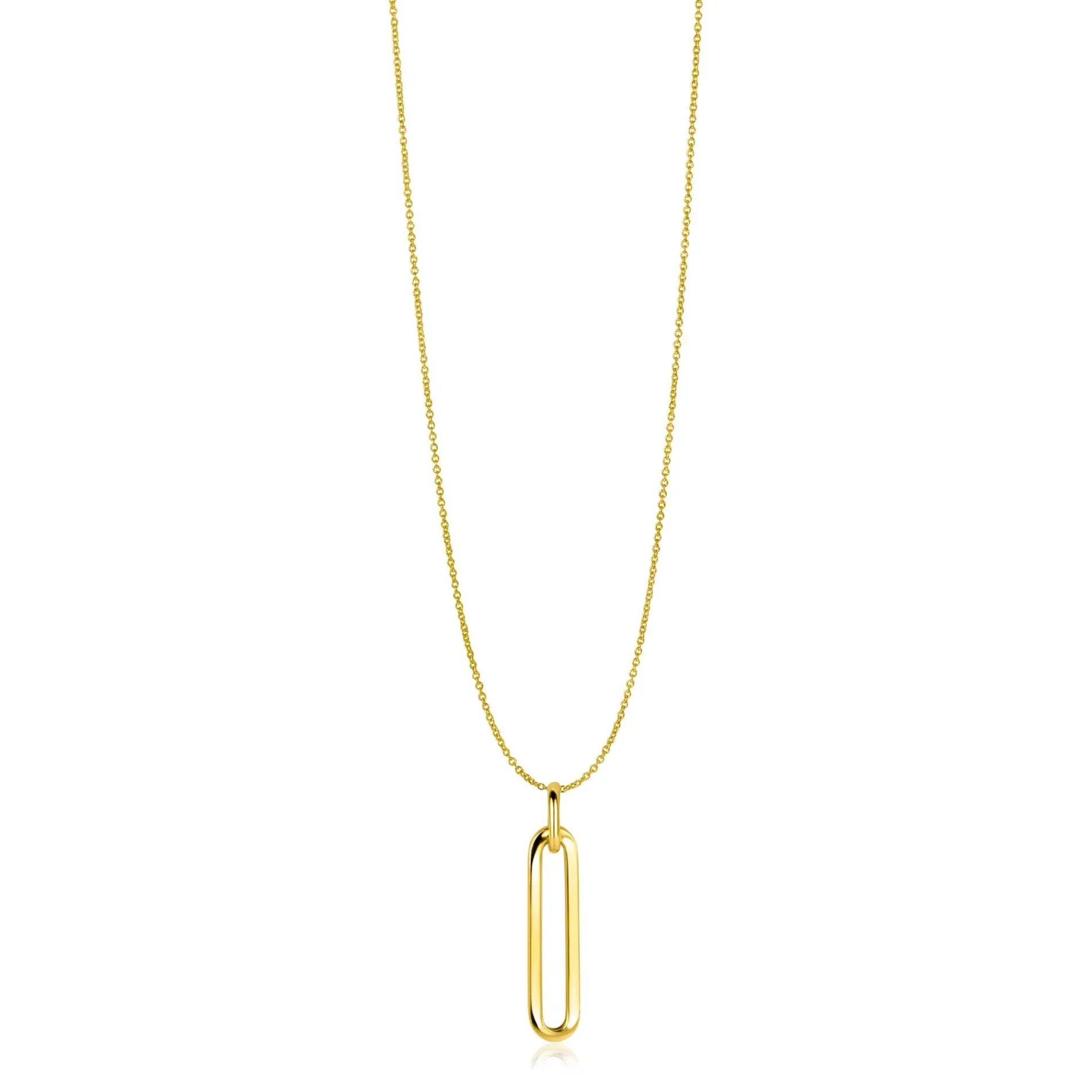 ZINZI Gold 14 krt gouden hanger 26mm met lange trendy paperclip-schakel ZGH358 (zonder collier)