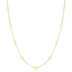ZINZI Gold 14 krt gouden ketting met subtiele jasseron schakels en negen ronde gladde plaatjes 5mm breed 42-45cm ZGC503