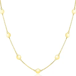 ZINZI Gold 14 krt gouden ketting met subtiele jasseron schakels en negen ronde gladde plaatjes 5mm breed 42-45cm ZGC503