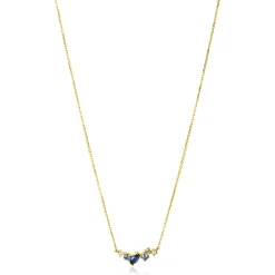 ZINZI Gold 14 krt gouden ketting 45cm, in het midden bezet met fijne witte, lichtblauwe en donkerblauwe zirconia's ZGC381