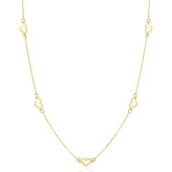 ZINZI Gold 14 krt gouden ketting met subtiele jasseron schakels en vijf open hartjes 5mm breed 42-45cm ZGC504