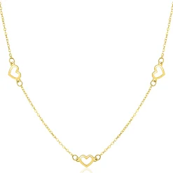 ZINZI Gold 14 krt gouden ketting met subtiele jasseron schakels en vijf open hartjes 5mm breed 42-45cm ZGC504