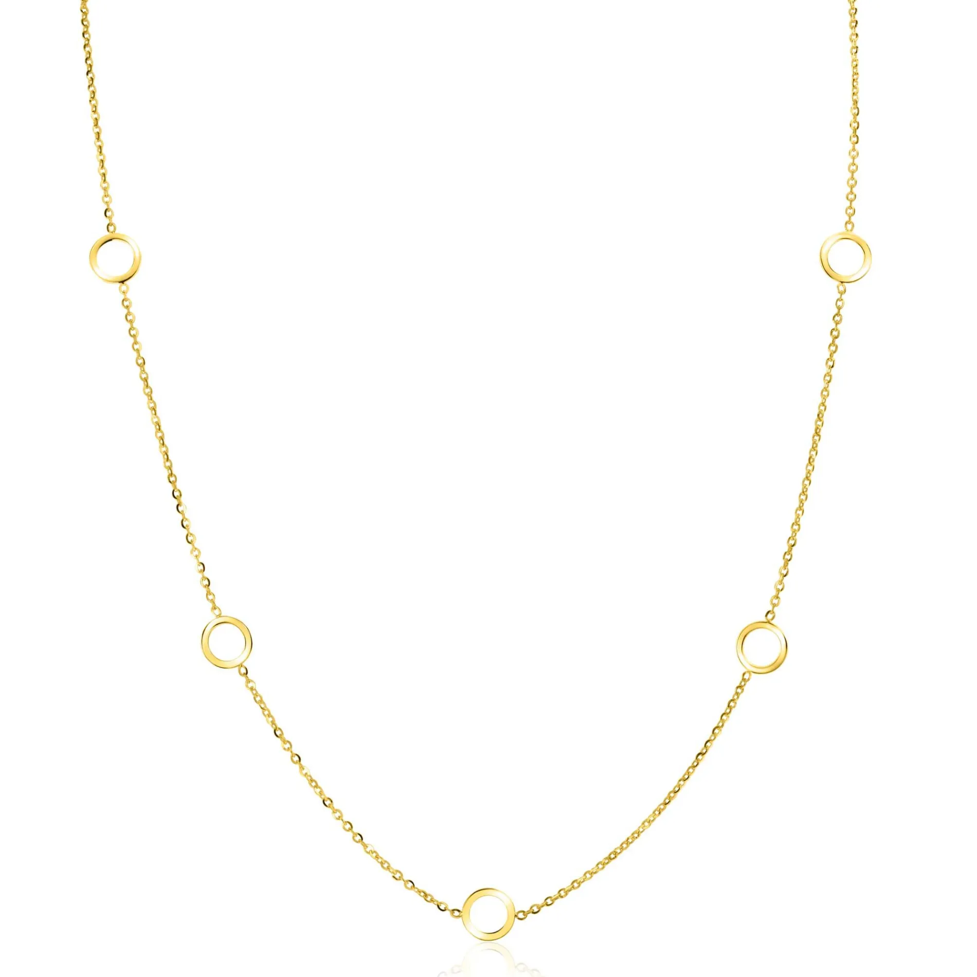 ZINZI Gold 14 krt gouden ketting met subtiele jasseron schakels en zeven open rondjes 6,5mm breed 42-45cm ZGC445
