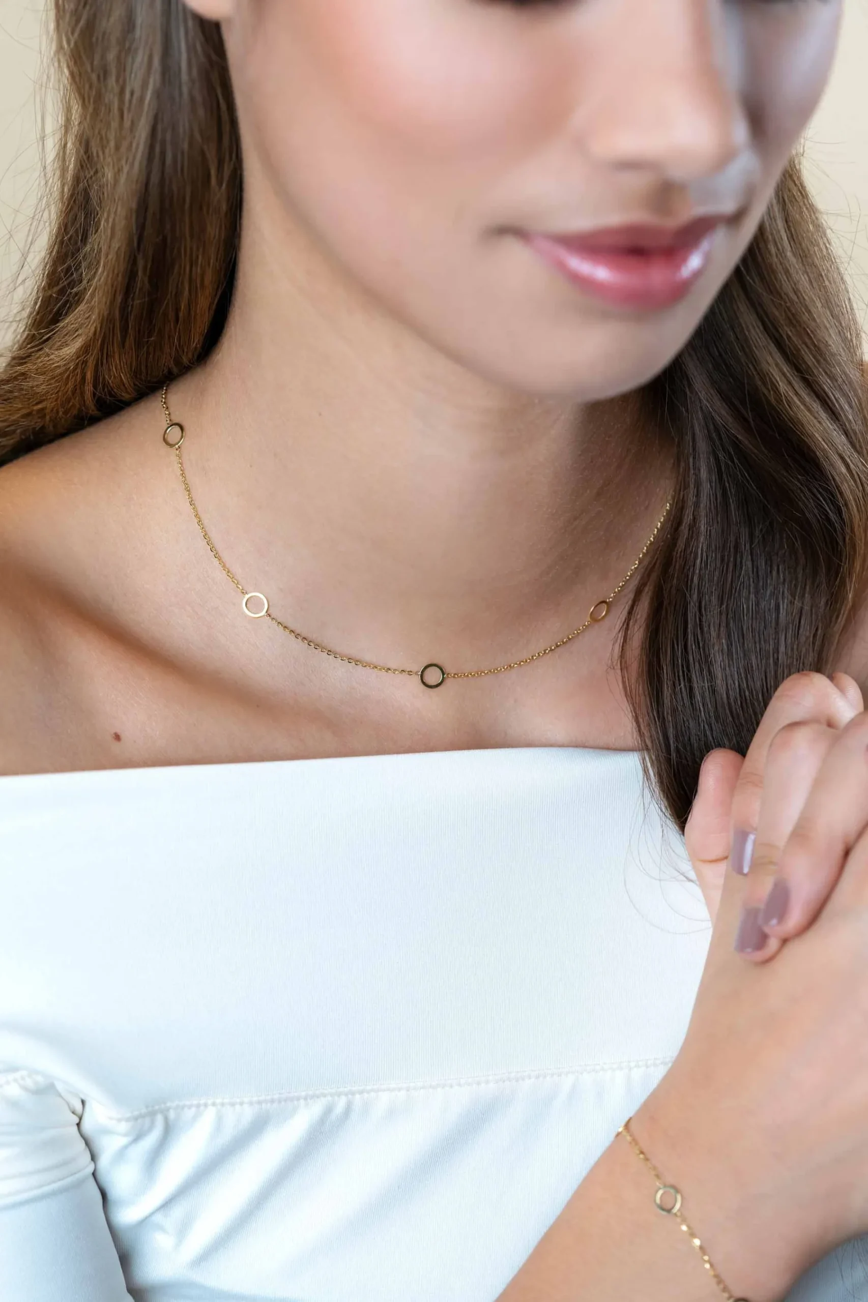 ZINZI Gold 14 krt gouden ketting met subtiele jasseron schakels en zeven open rondjes 6,5mm breed 42-45cm ZGC445