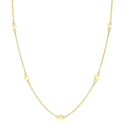 ZINZI Gold 14 krt gouden ketting met subtiele jasseron schakels en zeven ronde gladde plaatjes 5mm breed 42-45cm ZGC444